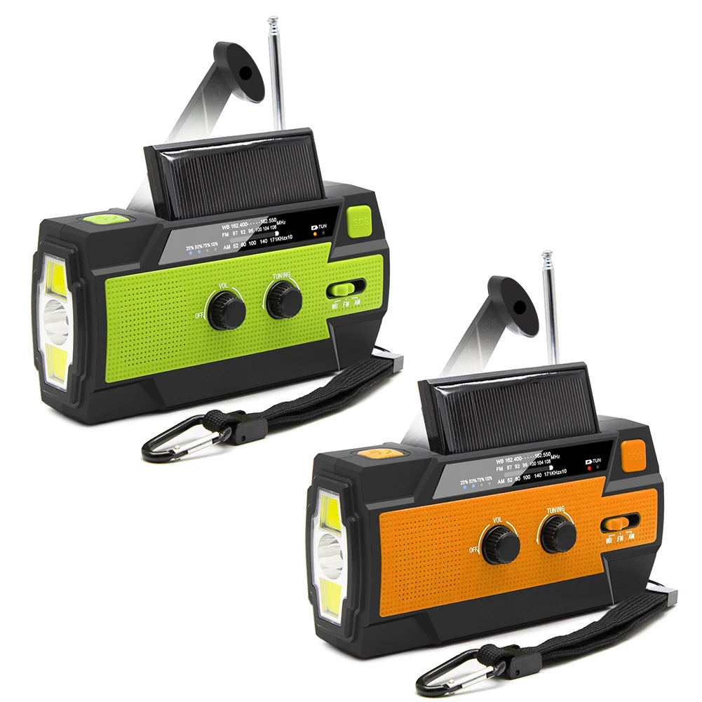 Portable AM/FM Radio with LED Flashlight Multifunctional Solar Radio 4000mAh Wind Up Solar Radio for Outdoor Camping Travel