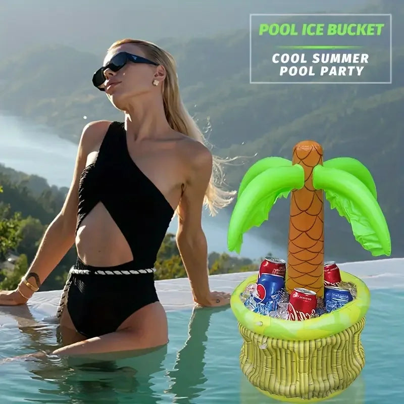 Inflatable Palm Tree Cooler, PVC Tropical Pool Party Beer/Beverage Bucket, Outdoor Food Tray Ice Bucket