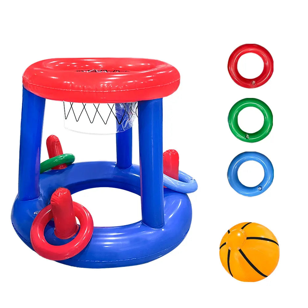 1pc Blue Inflatable Basketball Rack With Rings Toss Game Prop Swimming Pool Party Water Basketball Frames