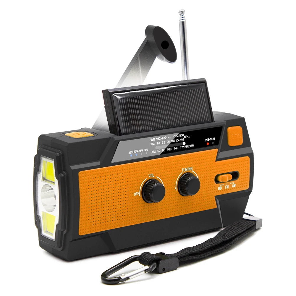 Portable AM/FM Radio with LED Flashlight Multifunctional Solar Radio 4000mAh Wind Up Solar Radio for Outdoor Camping Travel