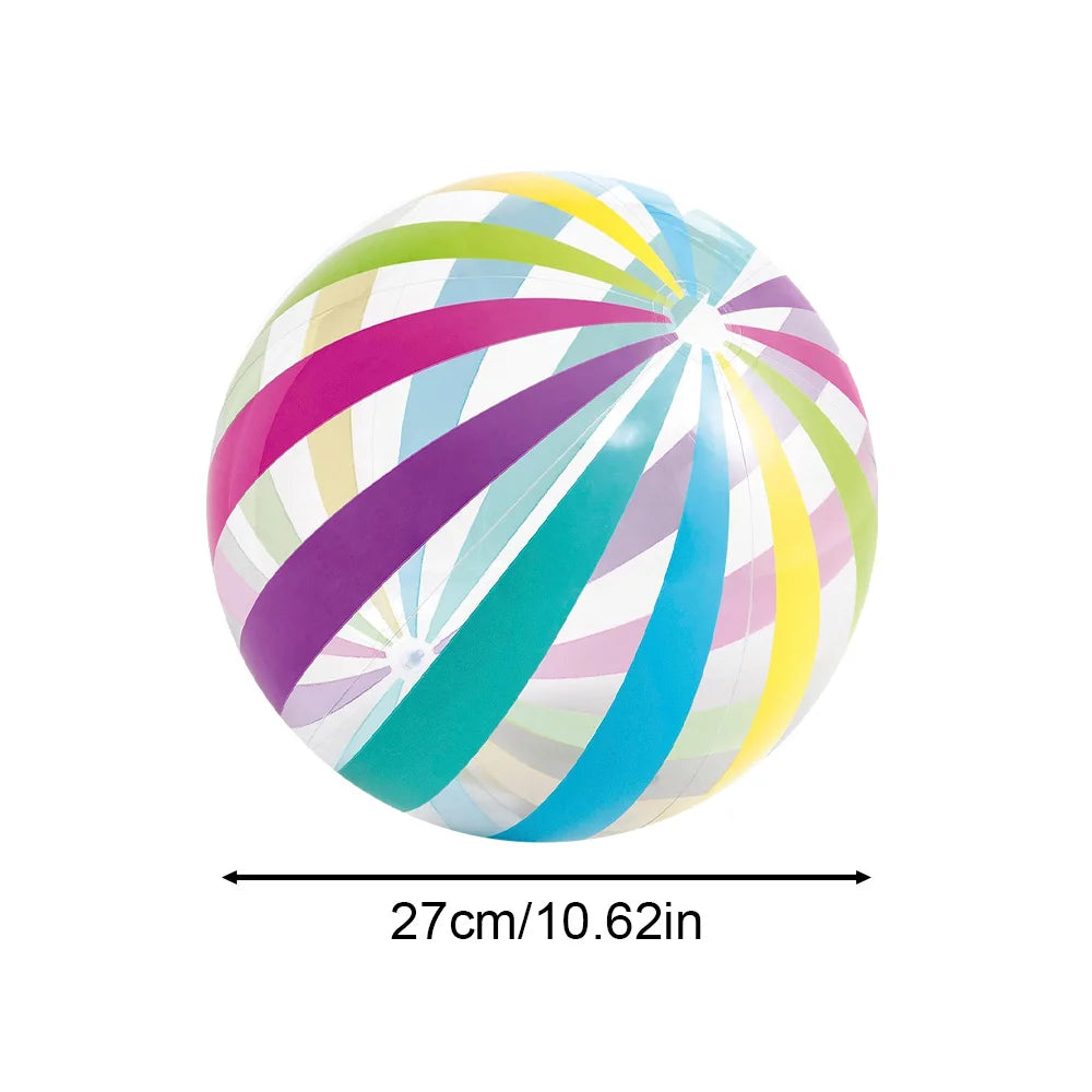 1pc 15.35Inch Colorful Striped Transparent Ball Inflatable Beach Ball, Suitable For Beach Pool Party Games
