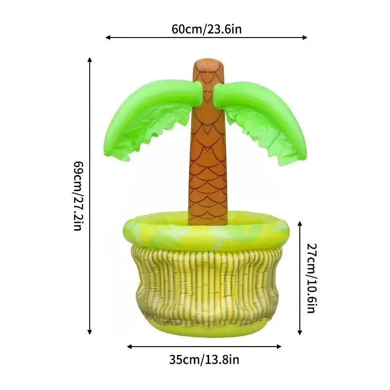 Inflatable Palm Tree Cooler, PVC Tropical Pool Party Beer/Beverage Bucket, Outdoor Food Tray Ice Bucket
