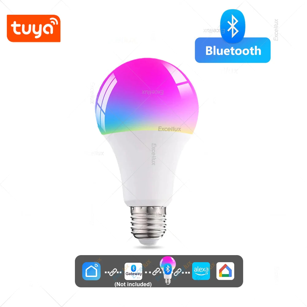 Tuya WiFi Bluetooth Smart LED Light Bulbs 15W AC85-265V Dimmable Alexa Led Lamp E27 RGB CCT Smart Life Control Color Change Lamp