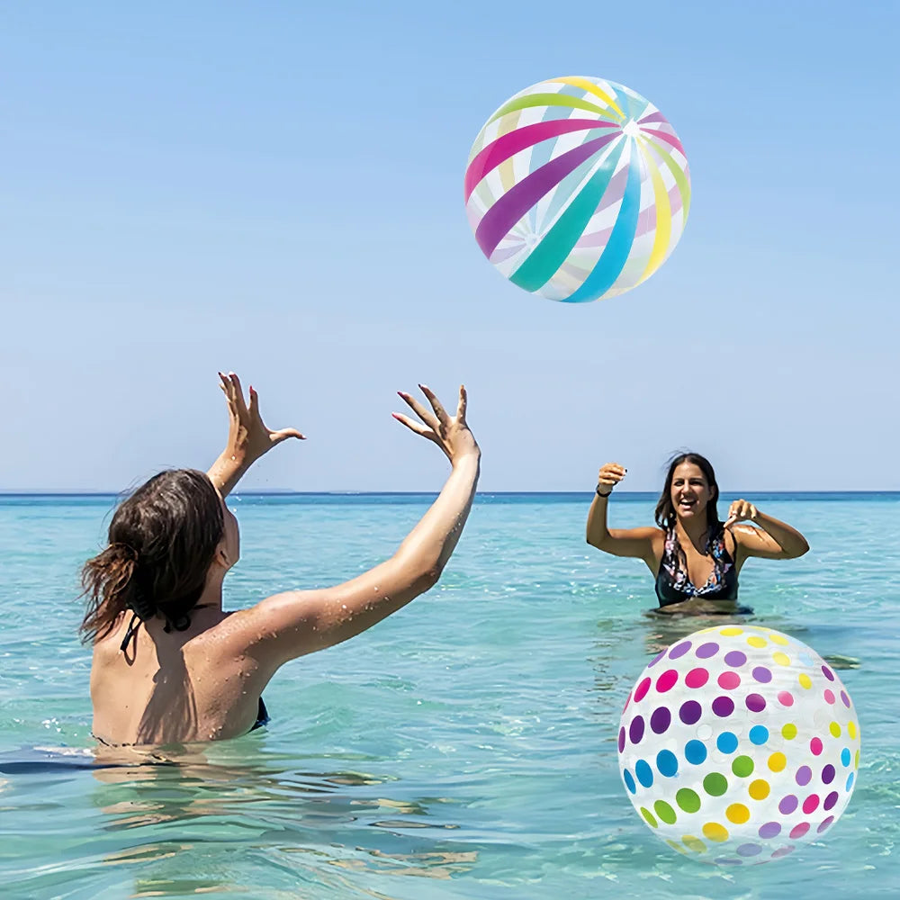 1pc 15.35Inch Colorful Striped Transparent Ball Inflatable Beach Ball, Suitable For Beach Pool Party Games