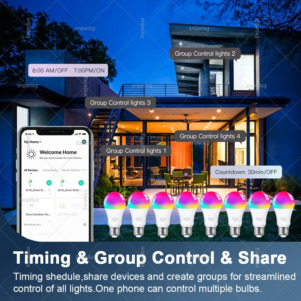 Tuya WiFi Bluetooth Smart LED Light Bulbs 15W AC85-265V Dimmable Alexa Led Lamp E27 RGB CCT Smart Life Control Color Change Lamp