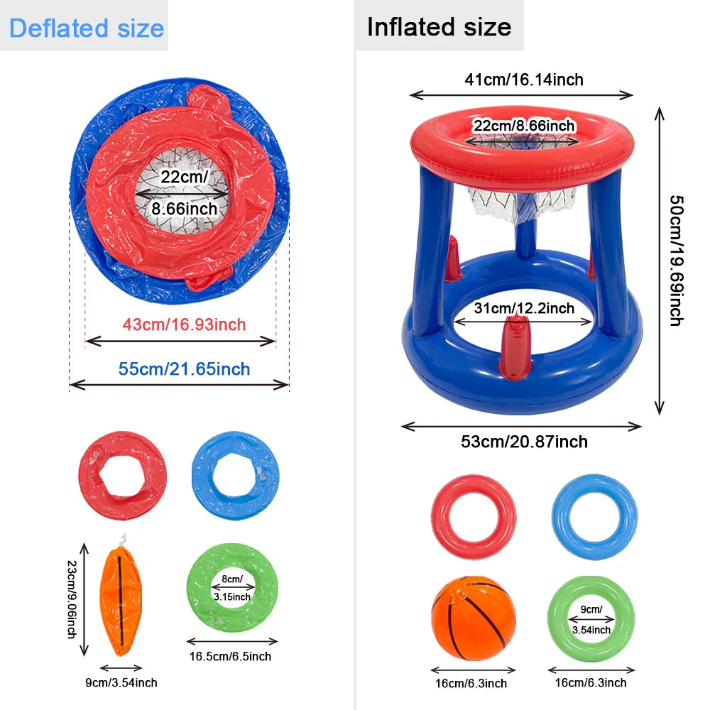 1pc Blue Inflatable Basketball Rack With Rings Toss Game Prop Swimming Pool Party Water Basketball Frames
